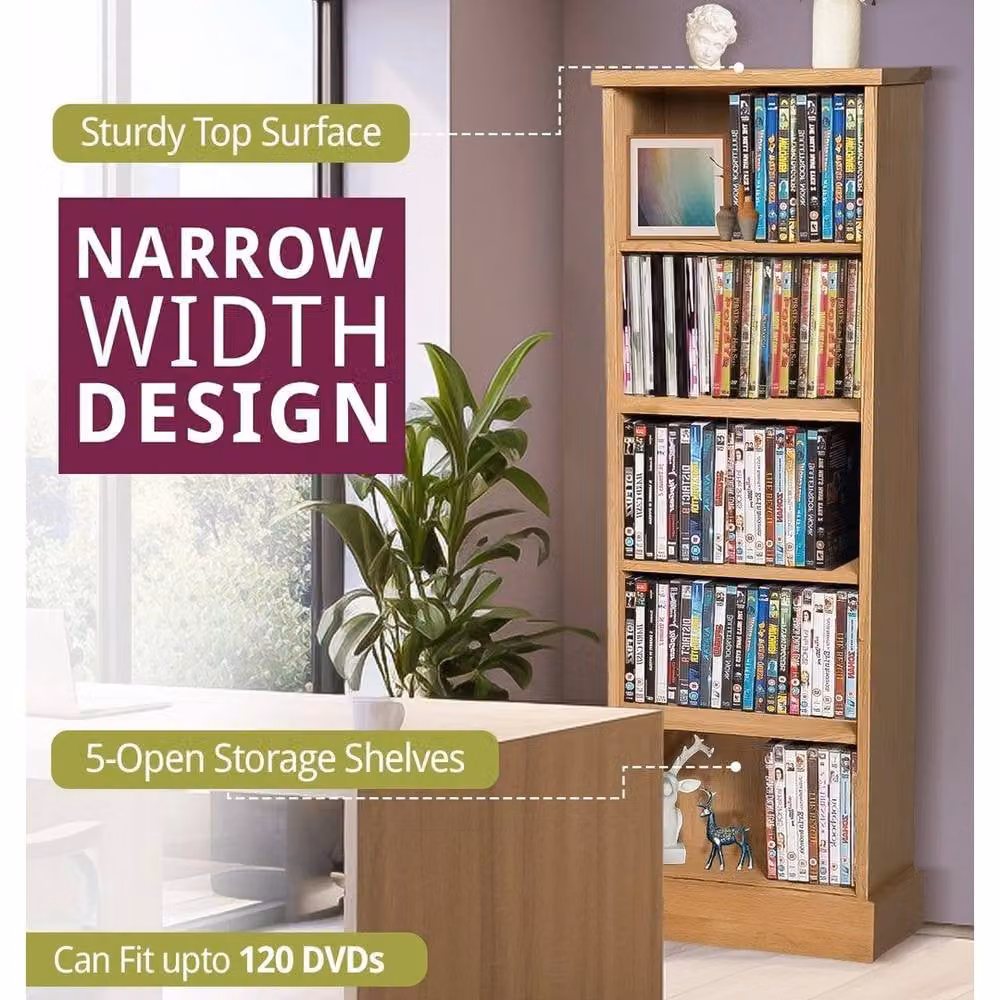 FORGEVIO Wooden Oak DVD and CD Storage Rack in Light Oak – 3