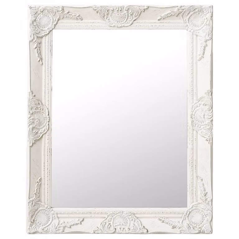 Berkfield Home Baroque Style Rectangular Wall Mirror in White, W: 50 cm, H: 60 cm