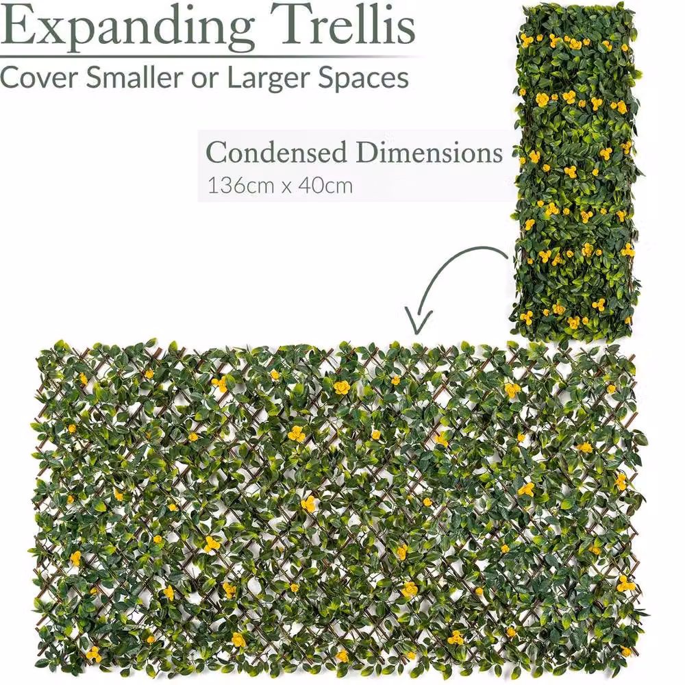 NESTLUNE Yellow Artificial Hedge Expanding Trellis Garden Screening Fence, W: 100 cm x D: 15 cm – 2