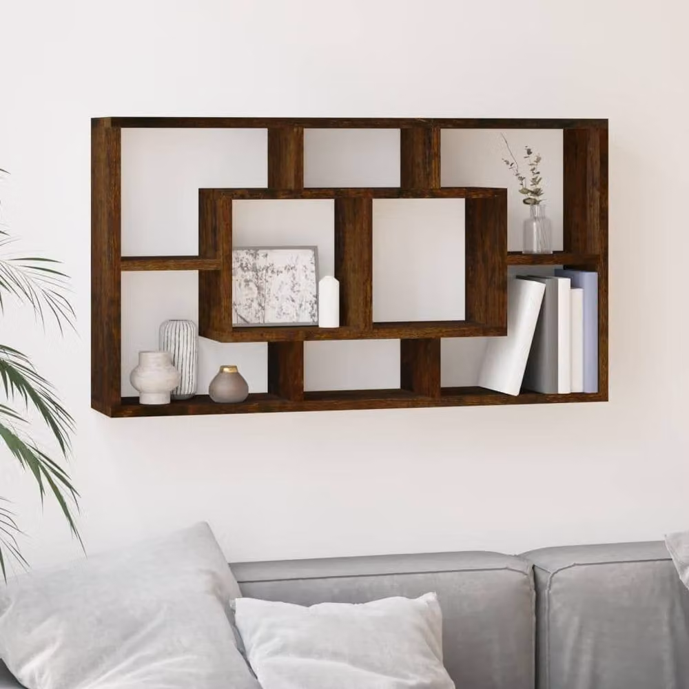 Berkfield Home Wall Mounted 8 Compartment Display Shelf in Smoked Oak Brown – 2
