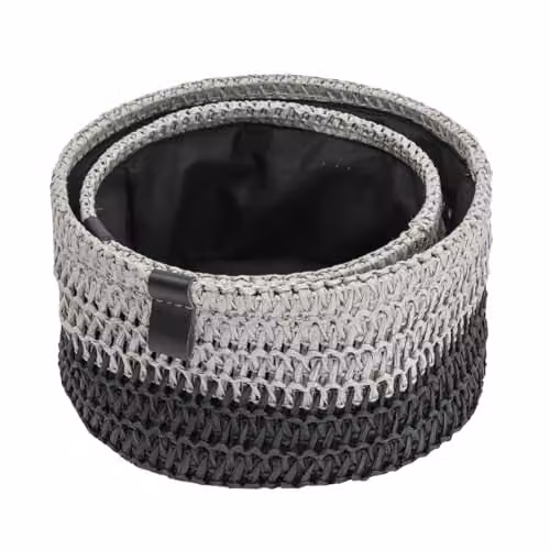 JVL Kenzi Set of 2 Open Weave Round Storage Baskets with Handles, Grey, Black or Multicolour, W/D/H: 22.0 x 11.0 x 22.0 cm – 2