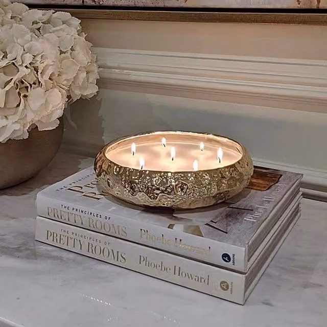 Marco Paul Vanilla Scented 7 Wick Candle in Gold, Beige and White