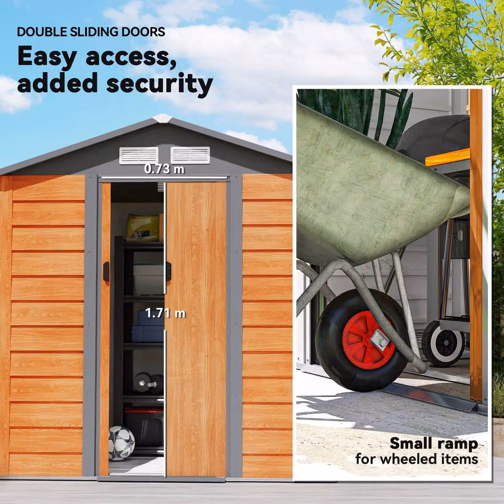 Rolipo Metal Garden Shed with Sliding Door and Vents, Brown, H 200 cm x W 152.4 cm x D 152.4 cm – 6