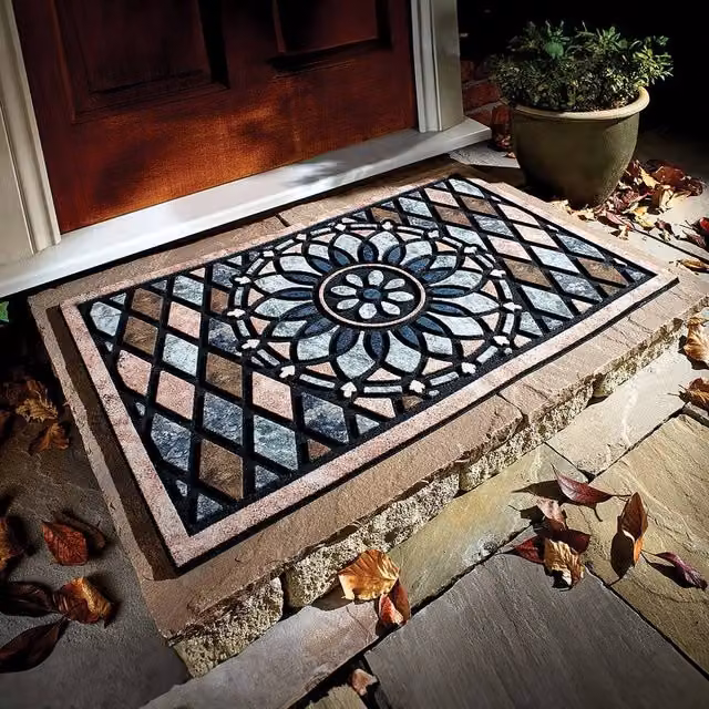 Coopers of Stortford Rectangular Grey Slate Effect Door Mat with Non-Slip Rubber Backing, W: 45 cm, D: 70 cm
