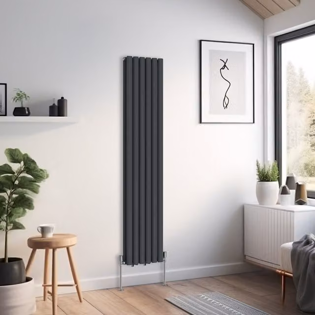 Right Radiators Oval Double Panel Vertical Radiator in Anthracite, Height: 160 cm, Width: 35.4 cm