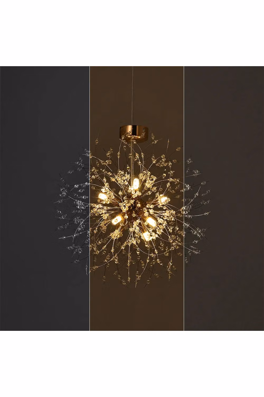 Living and Home Sputnik Hanging Pendant Light in Gold and Brass with Crystal Details – 4