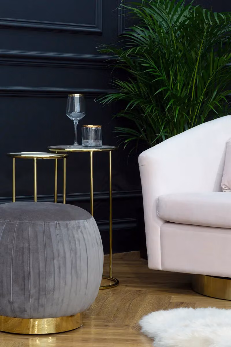 Orsina Set of 2 Nesting Side Tables with Natural Amethyst Stone Tops and Gold Frame Finish – 2