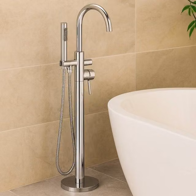 Bathroom Kingdom Harlech Floor Standing Bath Filler Tap in Chrome Silver