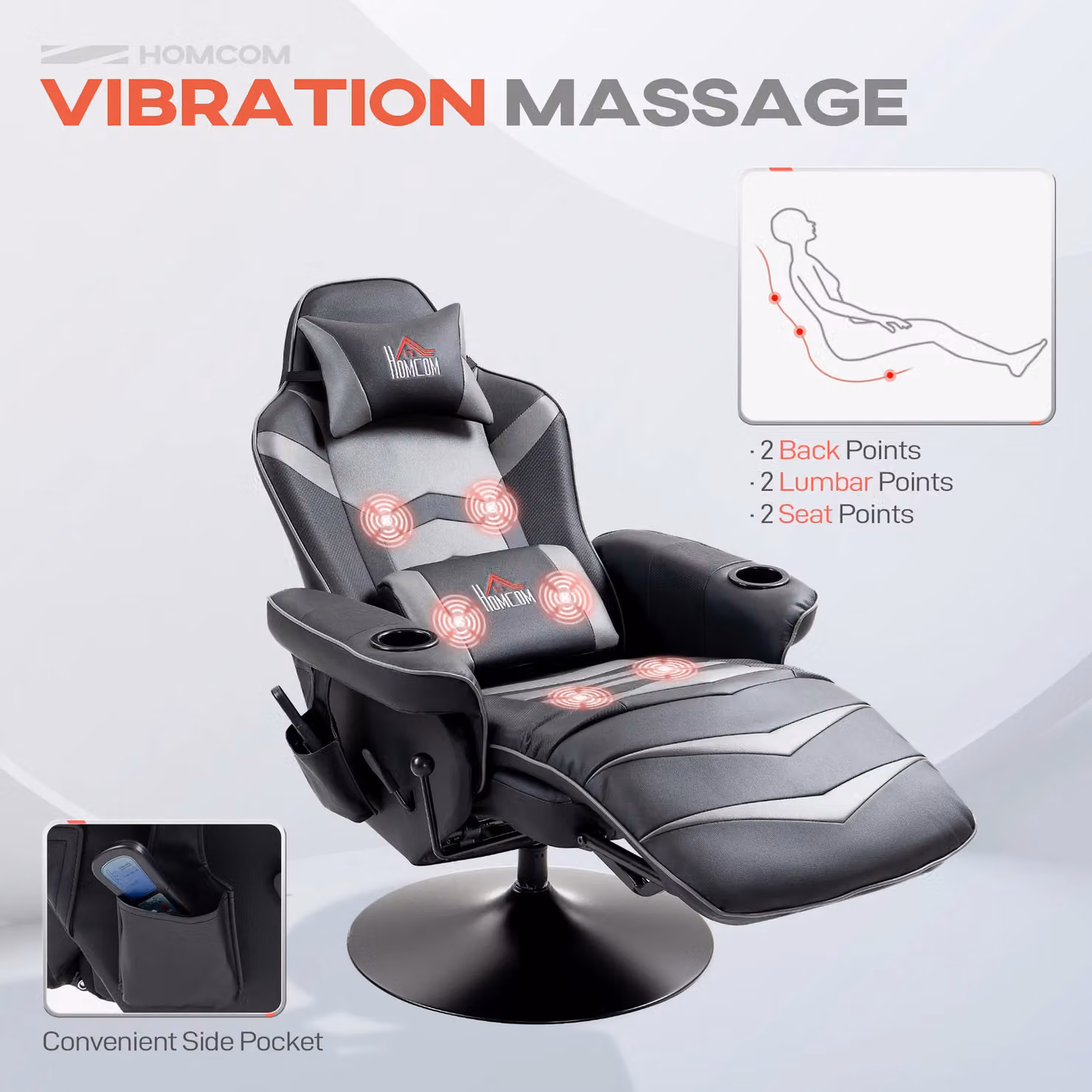 HOMCOM Grey PU Leather Massage Recliner Armchair with Remote Control – 4