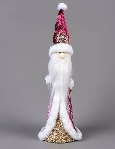 SHATCHI Santa Claus Figure in Red, White and Gold, 34 cm Height, Christmas Tabletop Centrepiece Decor