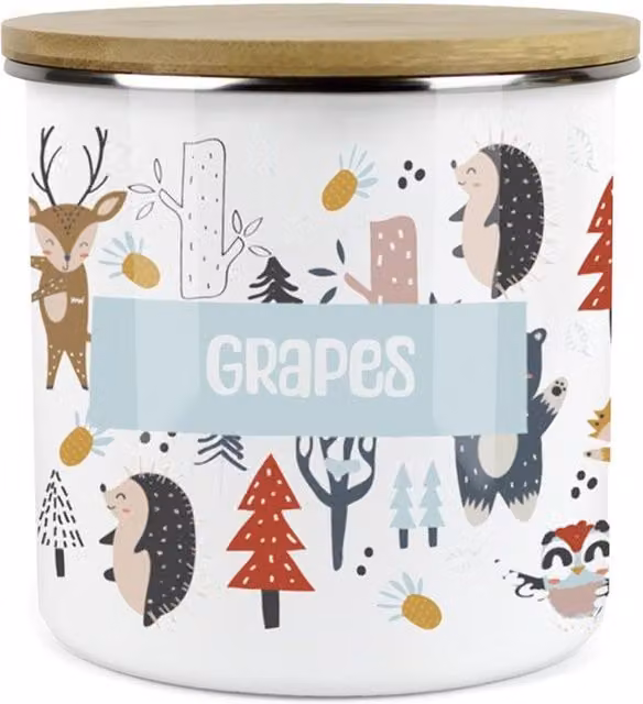 Purely Home Blue and Multicolour Enamel and Ceramic Forest Animals Childrens Mini Snack Pot - Grapes