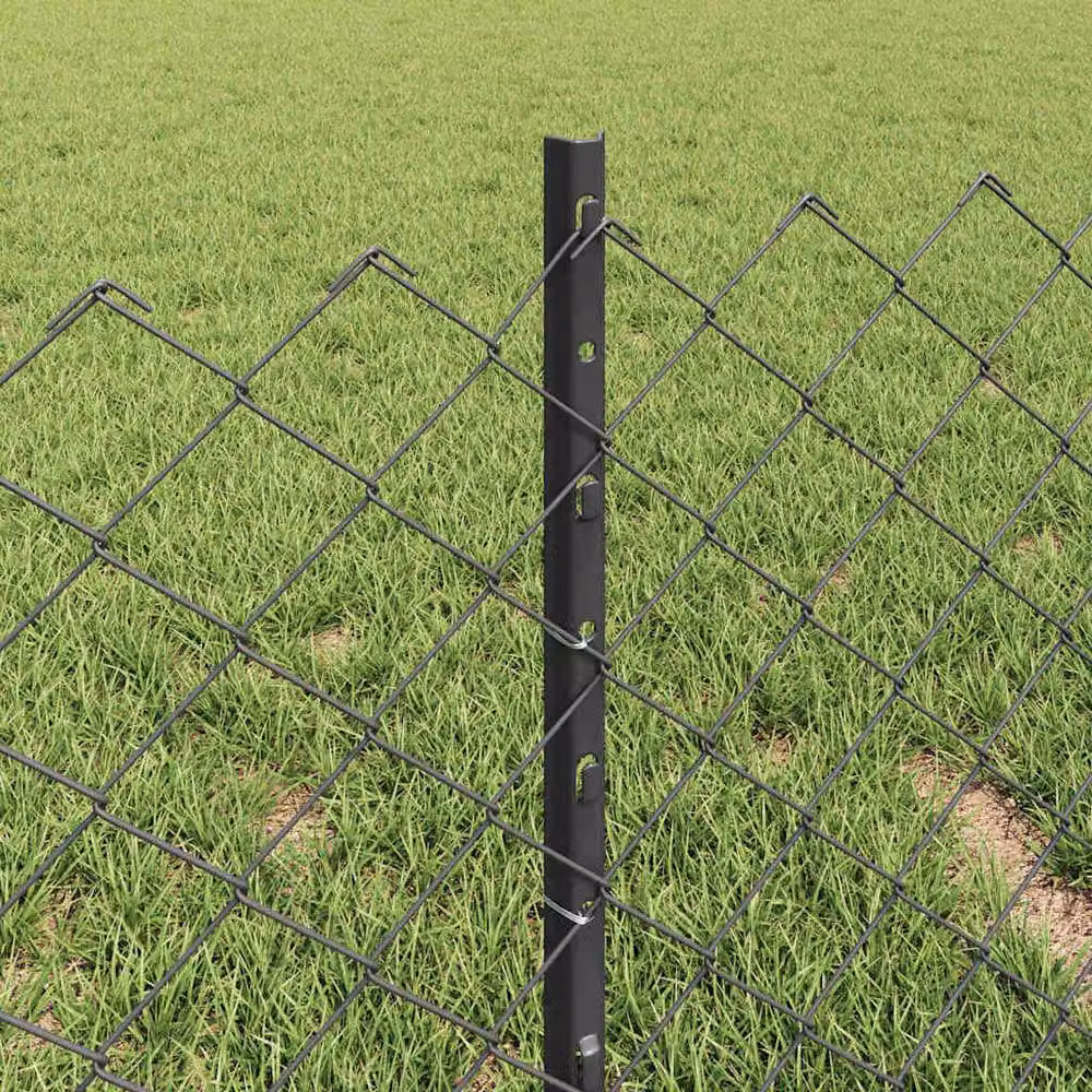 Berkfield Home Grey Galvanised Steel Chain Link Fence with 10 Round In-ground U Posts, W: 10 m, H: 0.4 m – 3