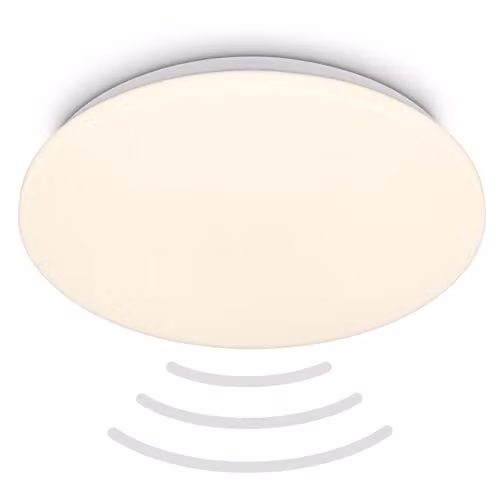 Briloner LED Ceiling Light with Motion Sensor, Warm White, IP54, White, W/D/H: 35 x 35 x 5.5 cm – 1