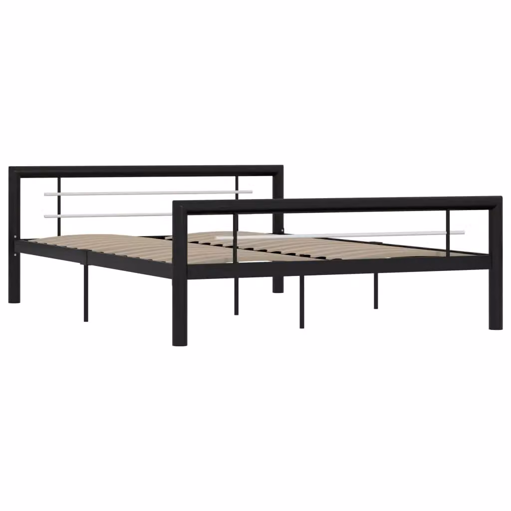 Berkfield Home Classic Metal Bed Frame in Black and White, W/D/H: 140 x 200 cm – 2