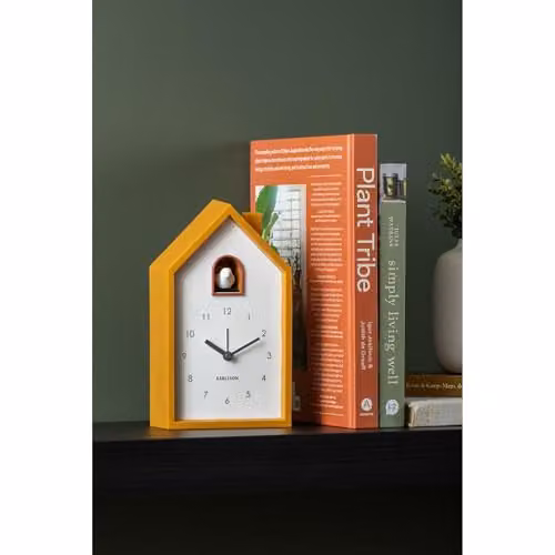 PRESENT TIME Karlsson Modern Cuckoo Analog Tabletop Alarm Clock, Yellow, W/D/H: 12 x 6 x 20 cm – 4