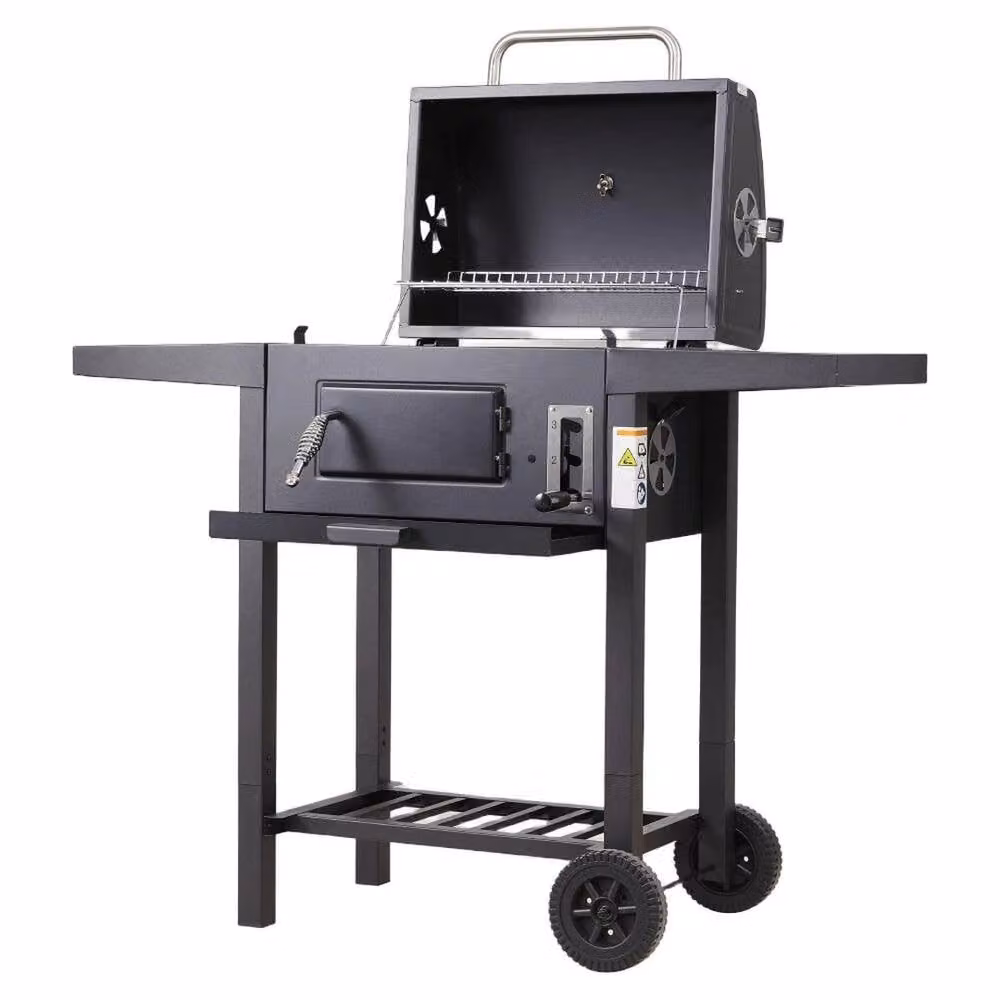 Kelvenix Charcoal Garden Barbecue Smoker with Thermometer and Cart in Black, W/D/H: 108 x 61 x 100 cm – 3