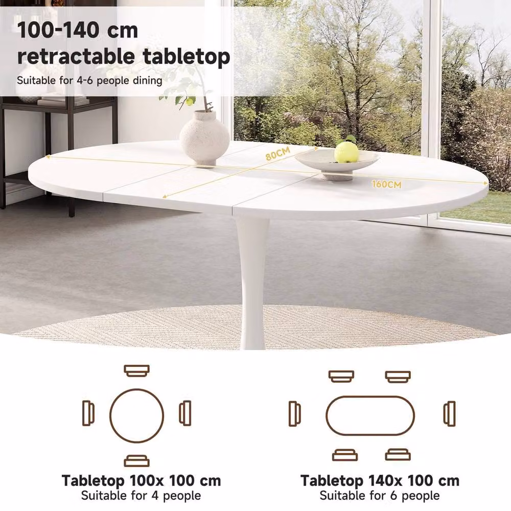 Merax Modern Extendable Round Pedestal Dining Table in White – 2