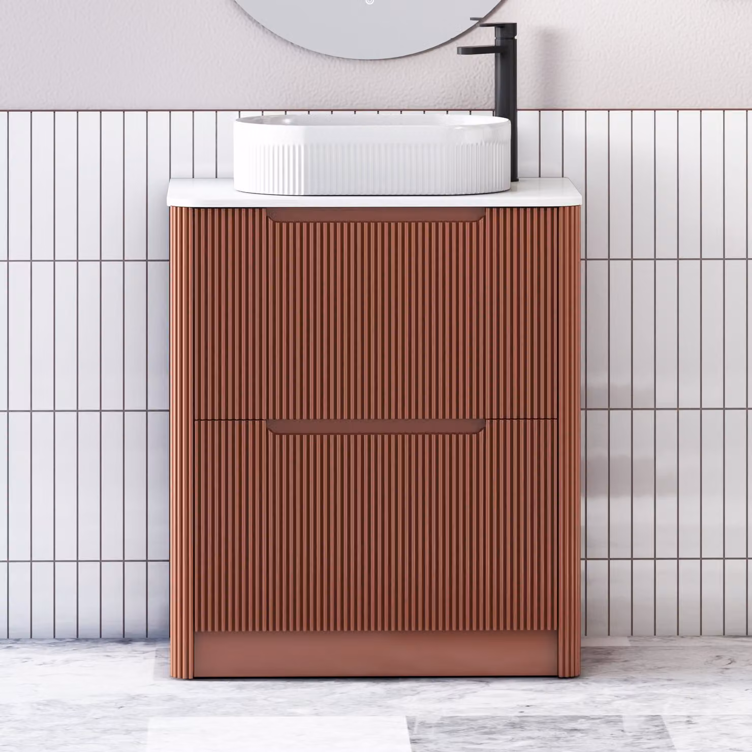 Royal Bathrooms Avenza 800mm Terracotta Clay Floor Standing Vanity Unit with 2 Drawers, Plain White Worktop and Lyon Basin
