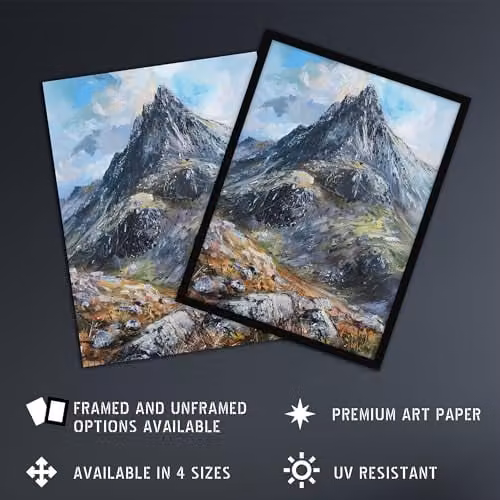 Artery8 Tryfan Mountain Peak Snowdonia Wales Framed Oil Painting Wall Art Print, W: 21.0 cm, H: 29.7 cm – 2