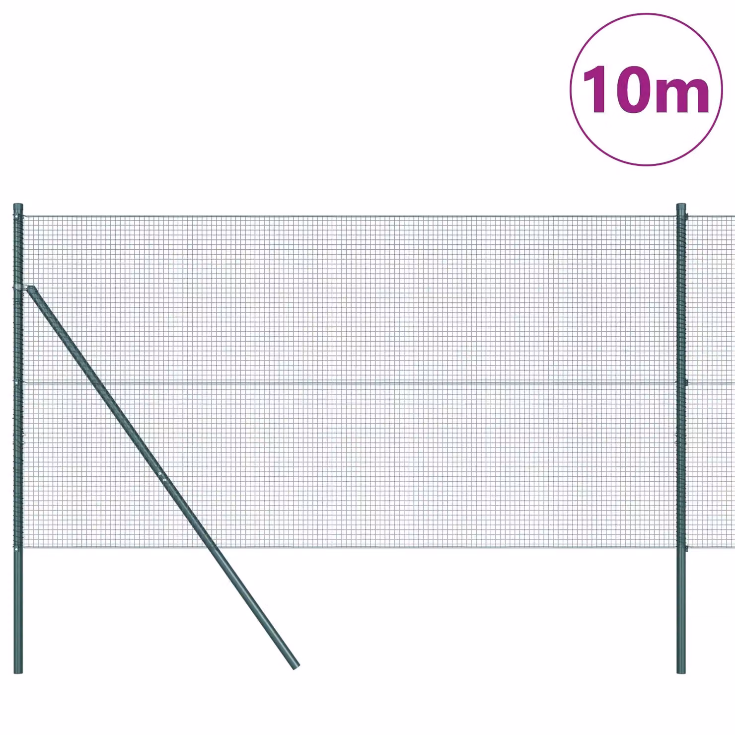 Berkfield Home Green Steel Welded Wire Fence with 7 Round In-Ground Posts, W: 120 cm, L: 10 m – 3