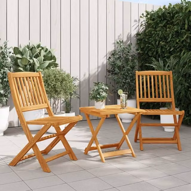 Berkfield Home 3 Piece Folding Garden Dining Set in Brown Oiled Solid Acacia Wood