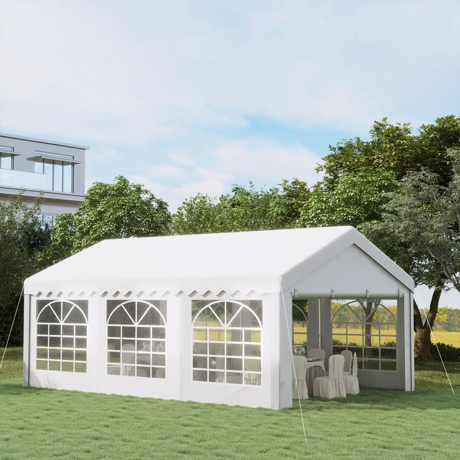 Outsunny White Wedding Tent and Portable Carport Shelter with Removable Sidewalls, Doors and Windows, W: 6 m, D: 4 m, H: 2.8 m – 3