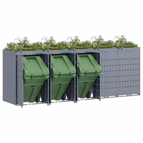 vidaXL Wheelie Bin Storage for 5 Bins, Grey, W: 340 cm, D: 77.5 cm, H: 121.5 cm – 1