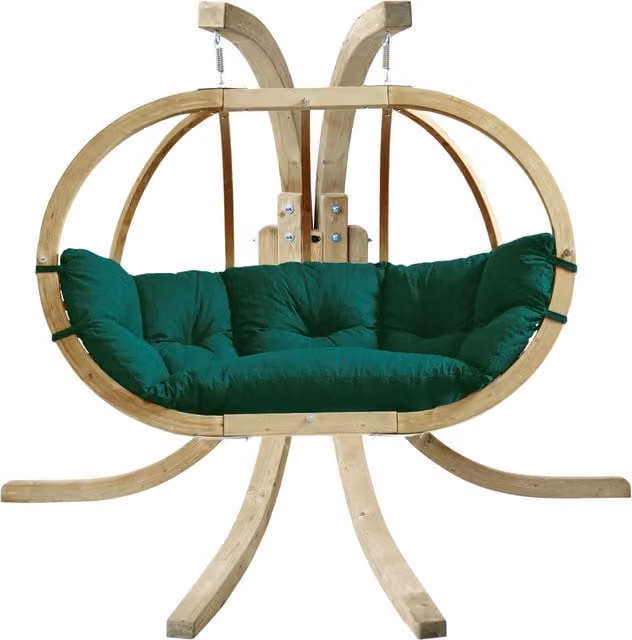 Globo Royal Verde Double Seater Hanging Egg Chair Set in Green with Cushions and Treated Hardwood Frame