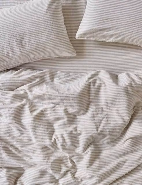 Piglet In Bed Pure Linen Striped Duvet Cover in Oatmeal Mix