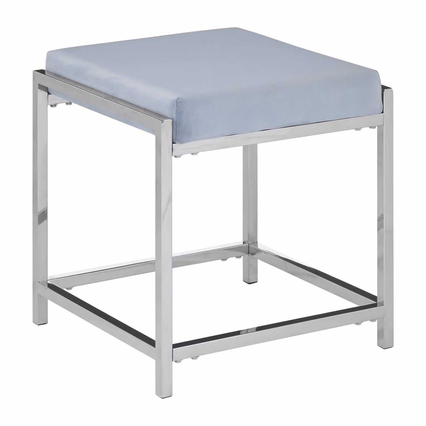 Orsina Powder Blue Velvet and Silver Rectangular Stool with Metal Base – 2