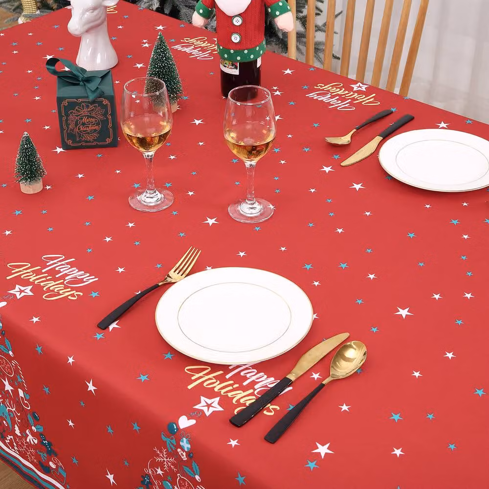 London Boutique Red Floral Christmas Tablecloth, Waterproof and Washable, W: 137.16 cm, L: 177.8 cm – 2