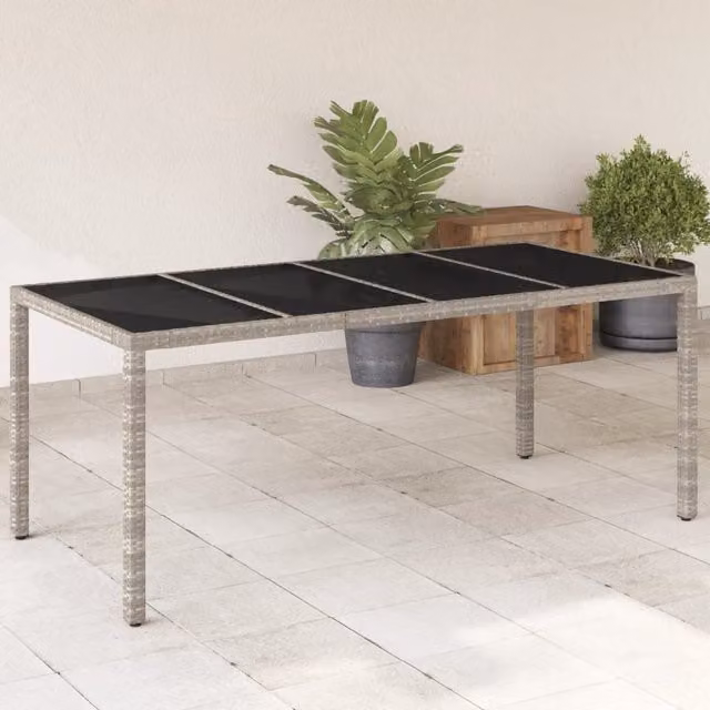 Berkfield Home Garden Table with Glass Top in Light Grey Poly Rattan, W/D/H: 190 x 90 x 75 cm – 1