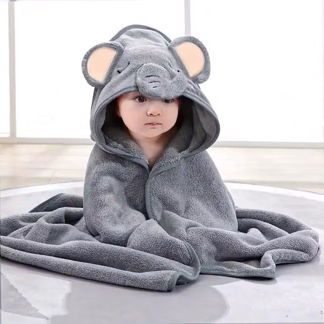 Dyzi Soft Absorbent Animal Cartoon Hooded Baby Bath Towel in Black