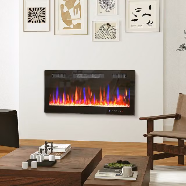 HOMCOM 36 Ultra-Slim Black Electric Fire for Wall or Recessed Installation