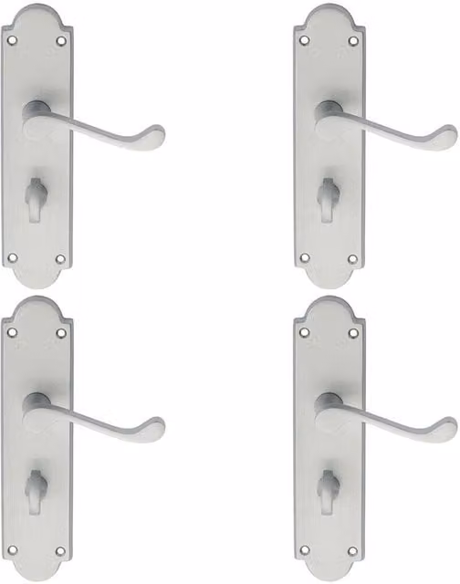 Loops 4 Pairs of Victorian Scroll Bathroom Handles with Backplate in Satin Chrome, W: 20.5 cm, H: 4.9 cm