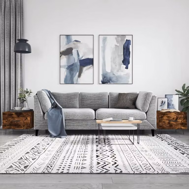 Berkfield Home Set of 2 Decorative Coffee Tables in Smoked Oak and Brown, W/D/H: 50 x 50 x 40 cm