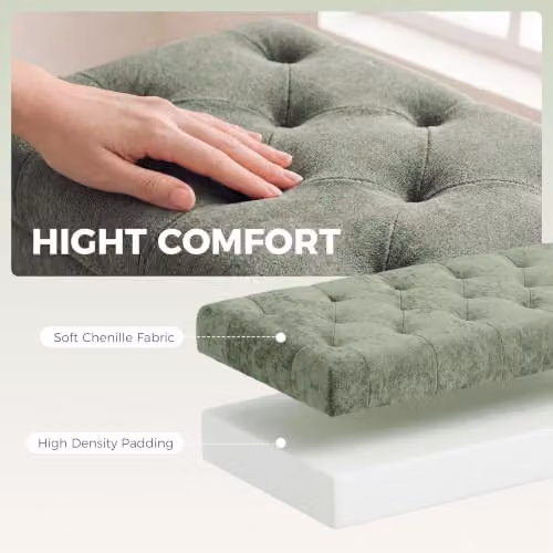 HOMCOM Chenille Upholstered Storage Ottoman in Green, W: 114 cm, D: 41 cm, H: 45 cm – 4