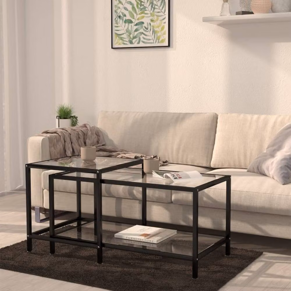 Berkfield Home Set of 2 Nested Tea Tables with Transparent Tempered Glass Tops – 2