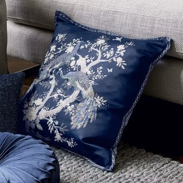 Laura Ashley Belvedere Floral Square Filled Cushion in Midnight Blue, W x D: 50 x 50 cm