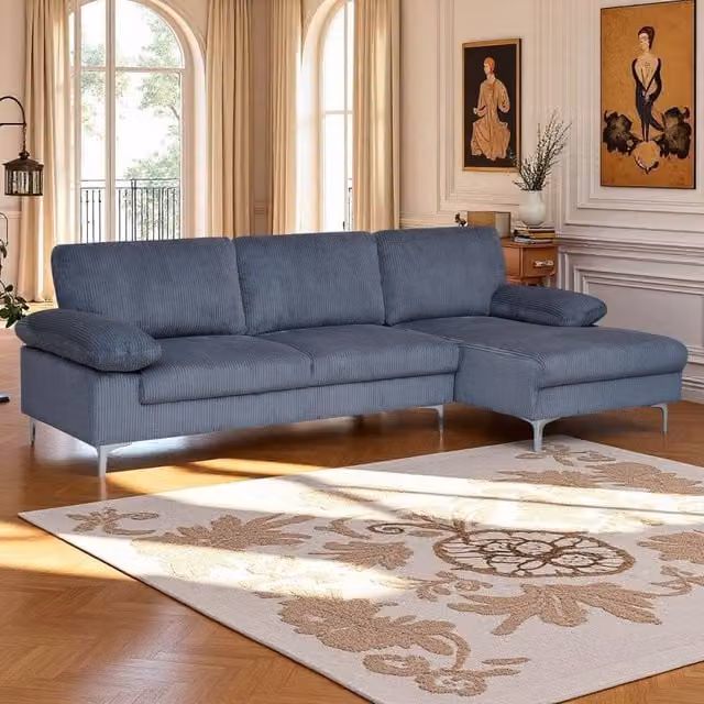 SquareBoxx Venosa Jumbo Cord Right-Facing Sectional Corner Sofa in Grey – 1