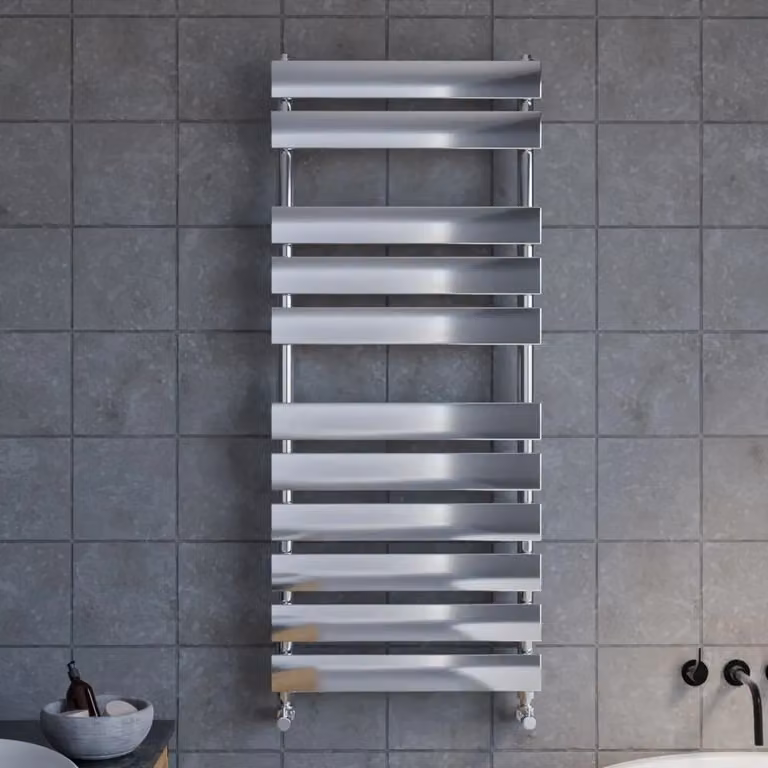 Balterley Contemporary Heated Towel Rail with 11 Flat Panels, Silver, W: 50 cm, H: 120 cm