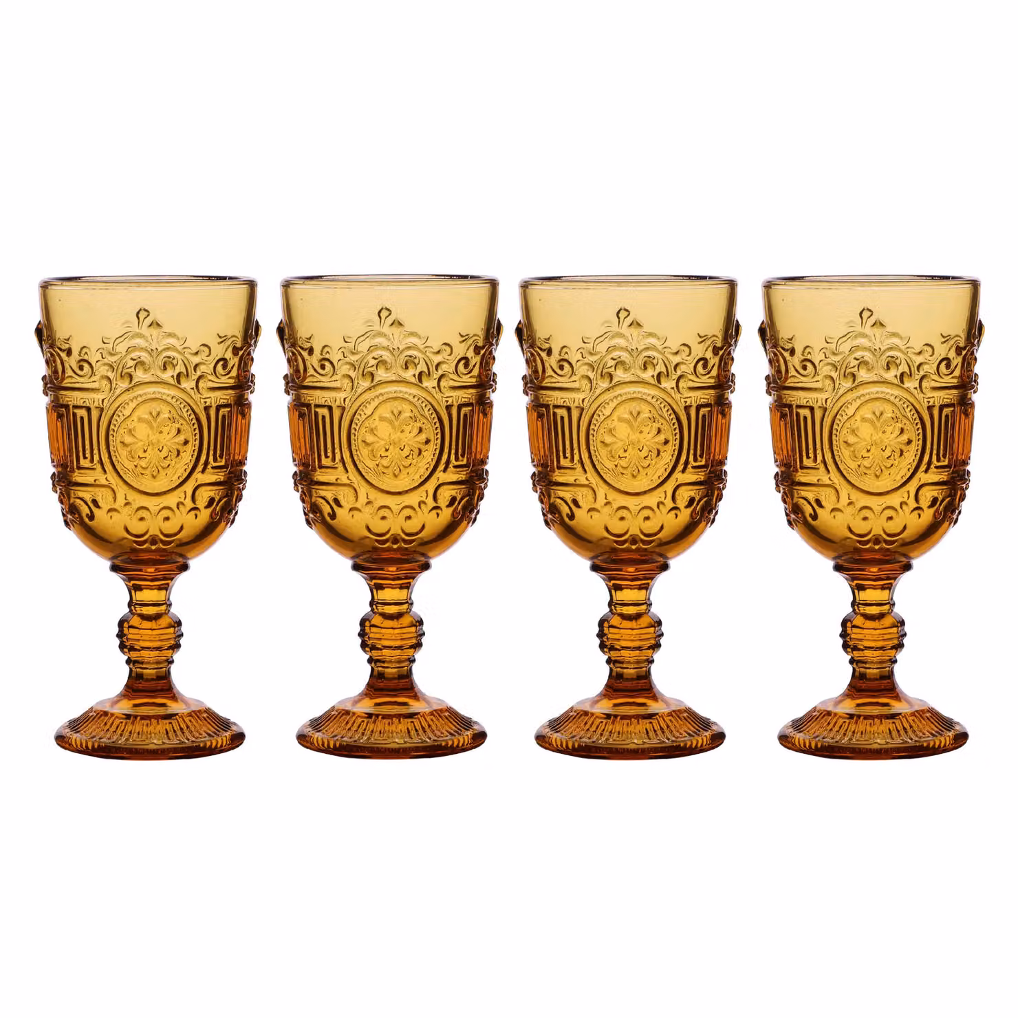 Dibor Set of 4 Amber Embossed Geometric Wine Glass Goblets, 300ml per glass, Yellow – 2
