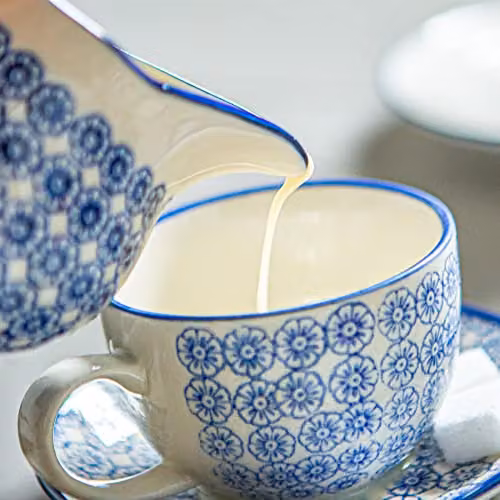 Nicola Spring Hand-Printed Floral Ceramic Milk Jugs, Blue, 300ml, Pack of 6 – 3