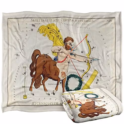 Graffitee Studios Vintage Sagittarius Zodiac Super Soft Fleece Throw Blanket, White, W/D: 152 x 127 cm