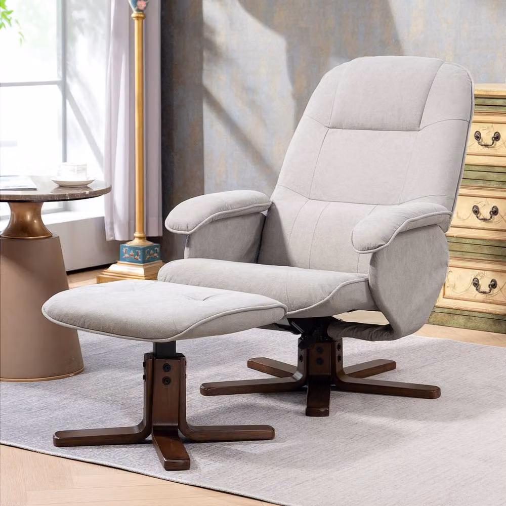 STILVORA Modern Grey Fabric Recliner Chair with Matching Ottoman and 360 Degree Swivel Function – 2