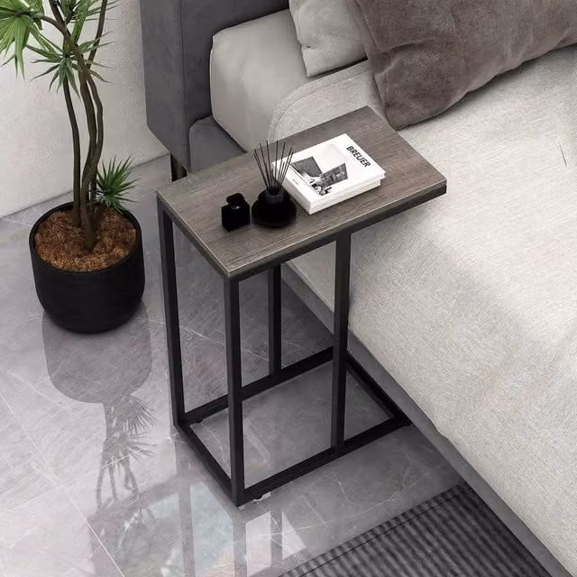 EONLION C-Shaped End Table in Walnut – 1
