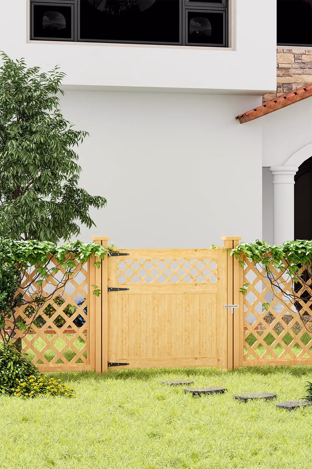 Living and Home Rhombus Wood Garden Entrance Gate, Brown, W: 120 cm, H: 180 cm – 2
