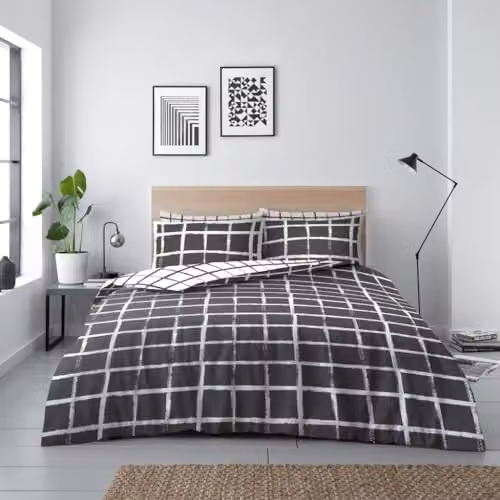 GC GAVENO CAVAILIA Reversible Double Duvet Cover and Pillowcase Set, Checked Pattern, W/D/H: 200 x 200 cm and 50 x 75 cm