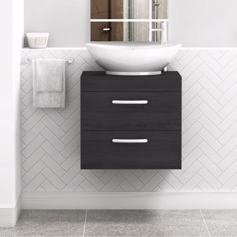 Royal Bathrooms Turin 800mm Wall Hung Vanity Unit with 2 Drawers and Countertop Basin in Matt Hale Black