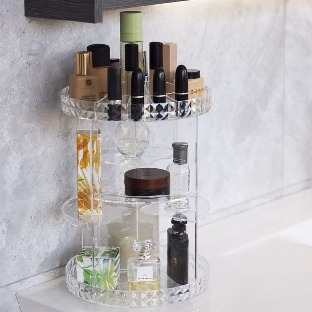 Pukkr Rotating Cosmetic Makeup Organiser in White and Transparent Acrylic